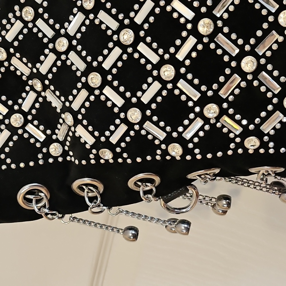 Black Studded Rhinestone Women's Shoulder Bag- FLAW - Picture 3 of 16